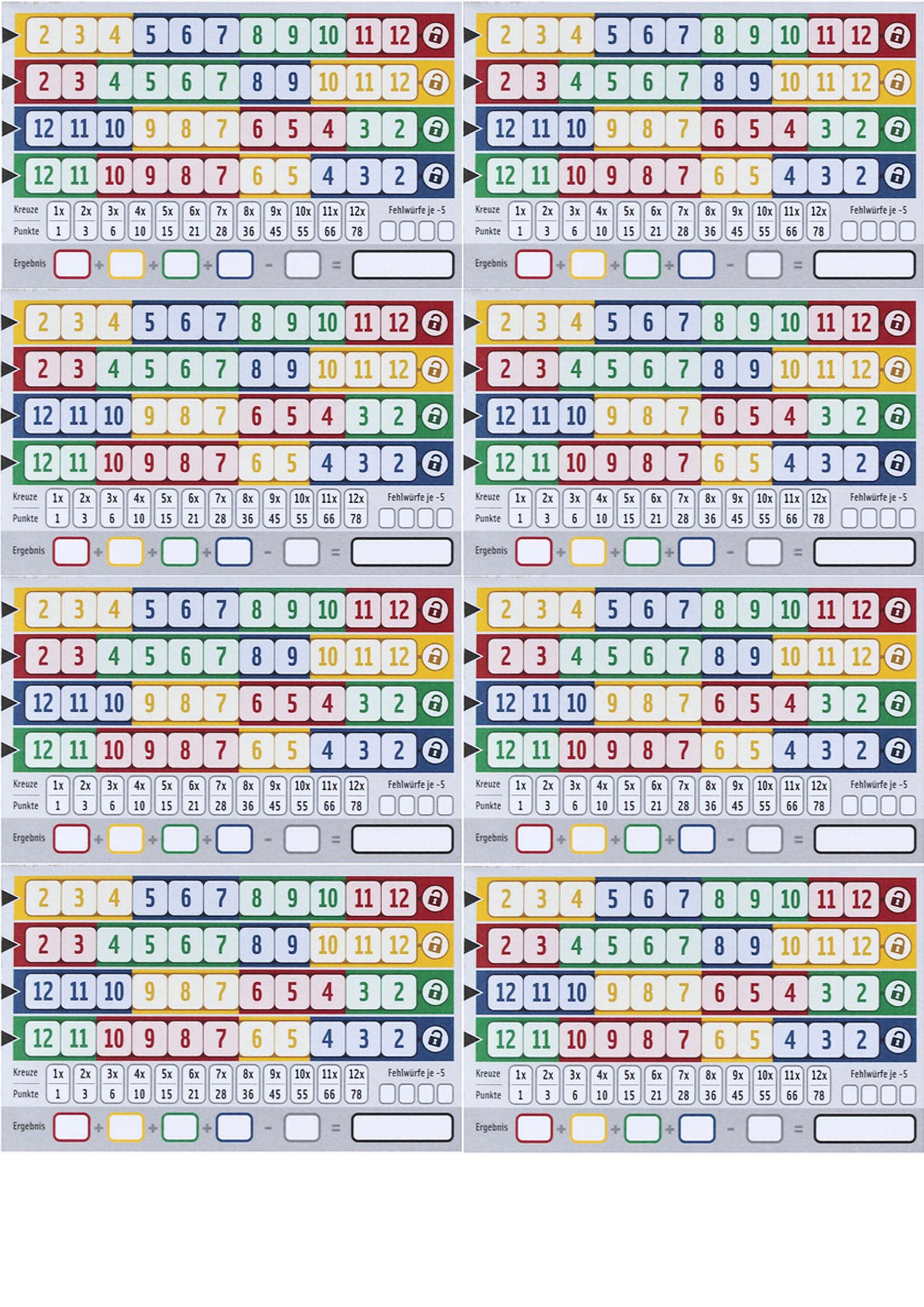 Qwixx Farben Gemischt 8X Auf Din A 4 inside Qwixx Score Sheets Printable Free