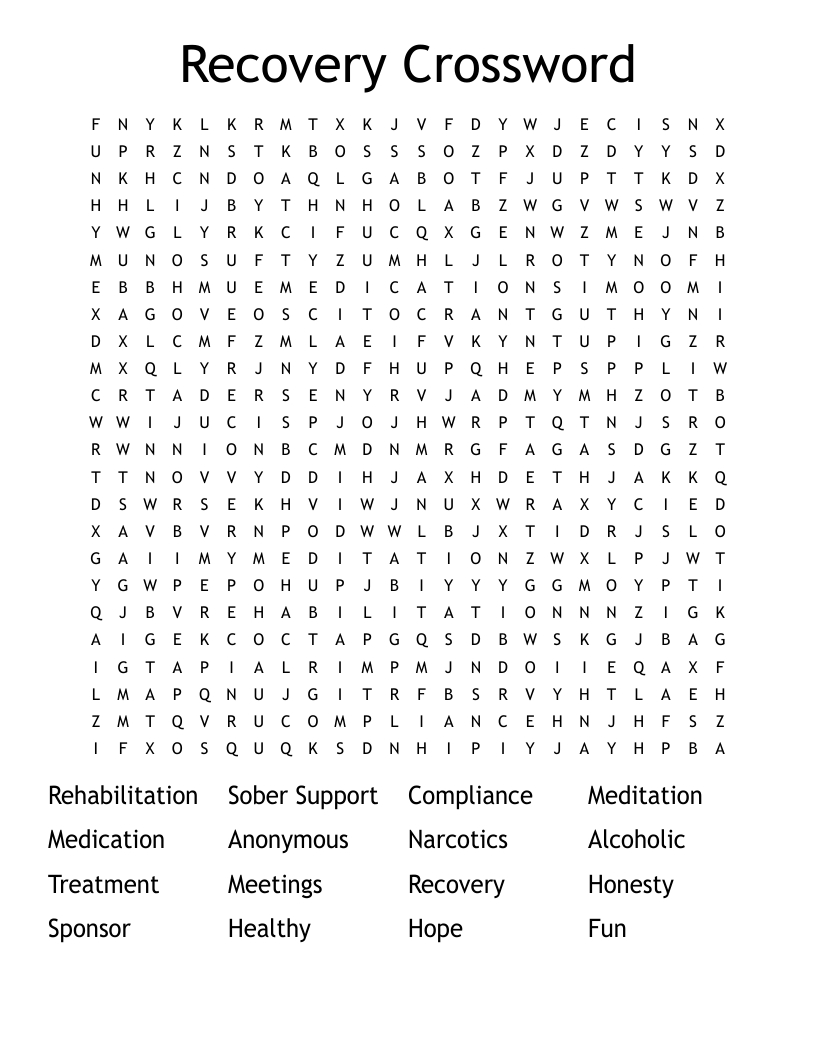 Recovery Crossword Word Search - Wordmint with Recovery Crossword Puzzles Free Printable
