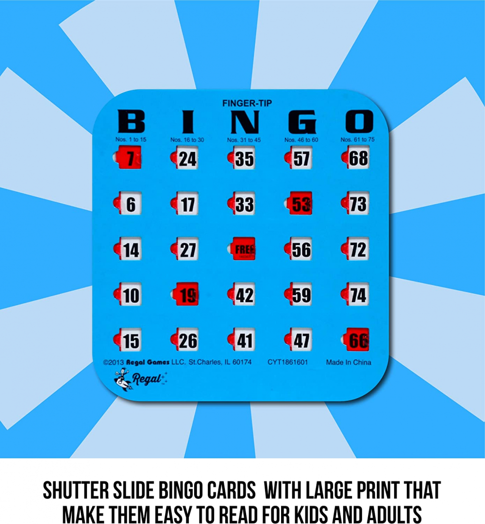 Regal Games - Finger-Tip Shutter Slide Bingo Cards - 10 Pack for Bingo Games With Slide Cards