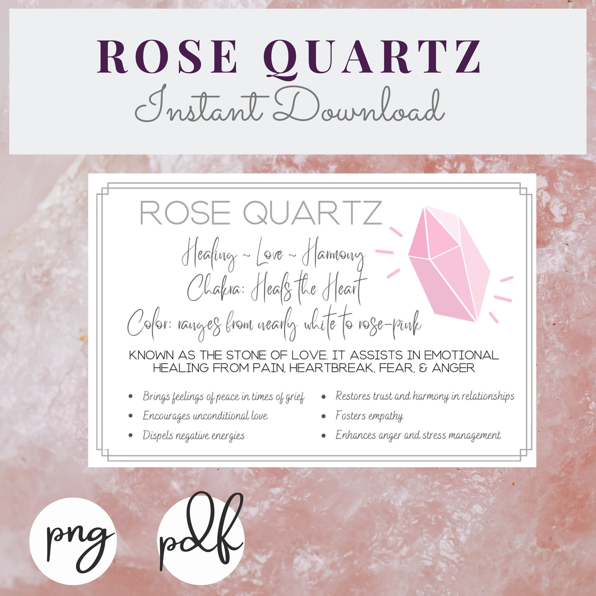 Rose Quartz Printable Cards - Meaning - Properties - Benefits in Printable Rose Quartz Meaning