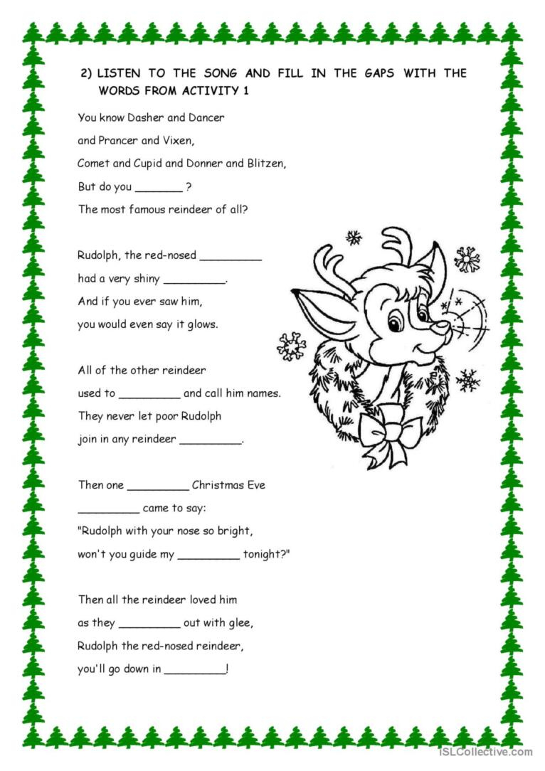 Rudolf The Red Nosed Reindeer Lyrics…: English Esl Worksheets Pdf regarding Printable Rudolph The Red Nosed Reindeer Lyrics