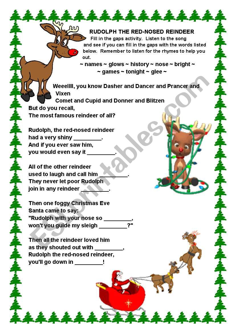 Rudolph The Red-Nosed Reindeer Song - Esl Worksheetvickiii regarding Rudolph The Red Nosed Reindeer Lyrics Printable