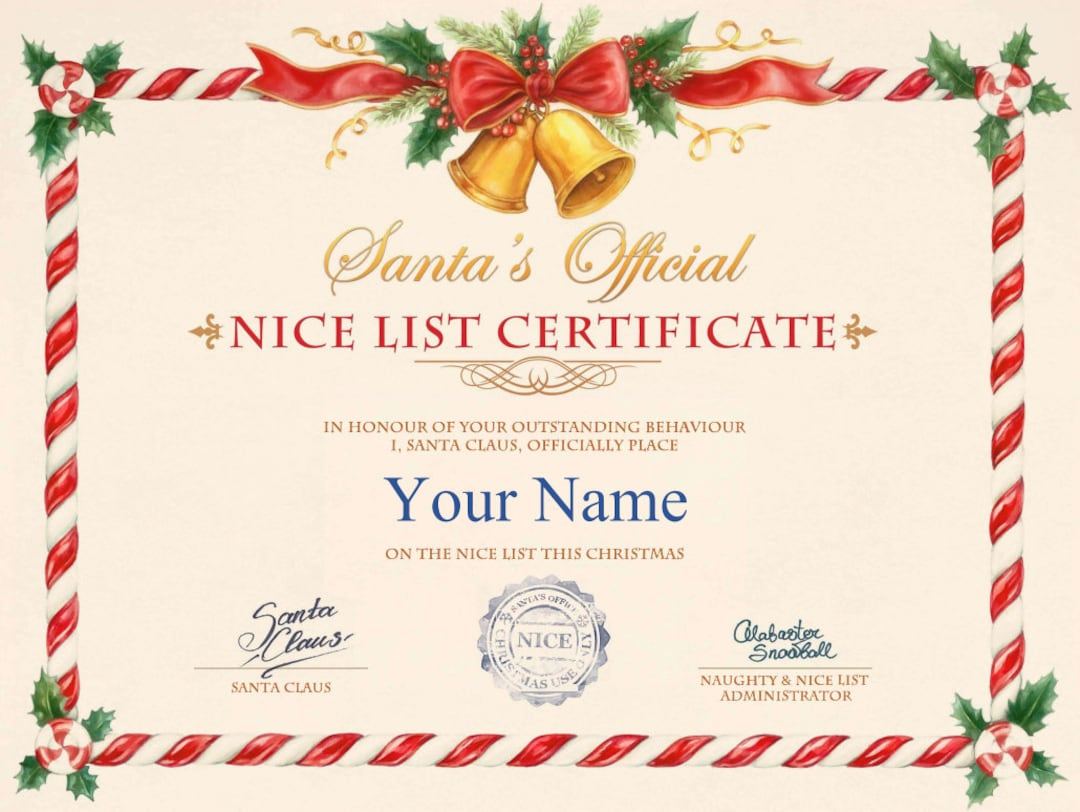 Santa&amp;#039;S Official Nice List Certificate - Customizable Christmas Xmas Gift For Kids Family Boys Girls- Printable Instant Download 2023 - Etsy inside Santa Nice List Certificate Printable