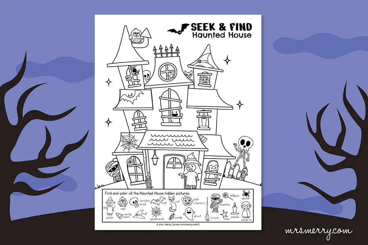 Seek And Find Haunted House Printable Puzzle | Mrs. Merry throughout Halloween Hidden Pictures Free Printable