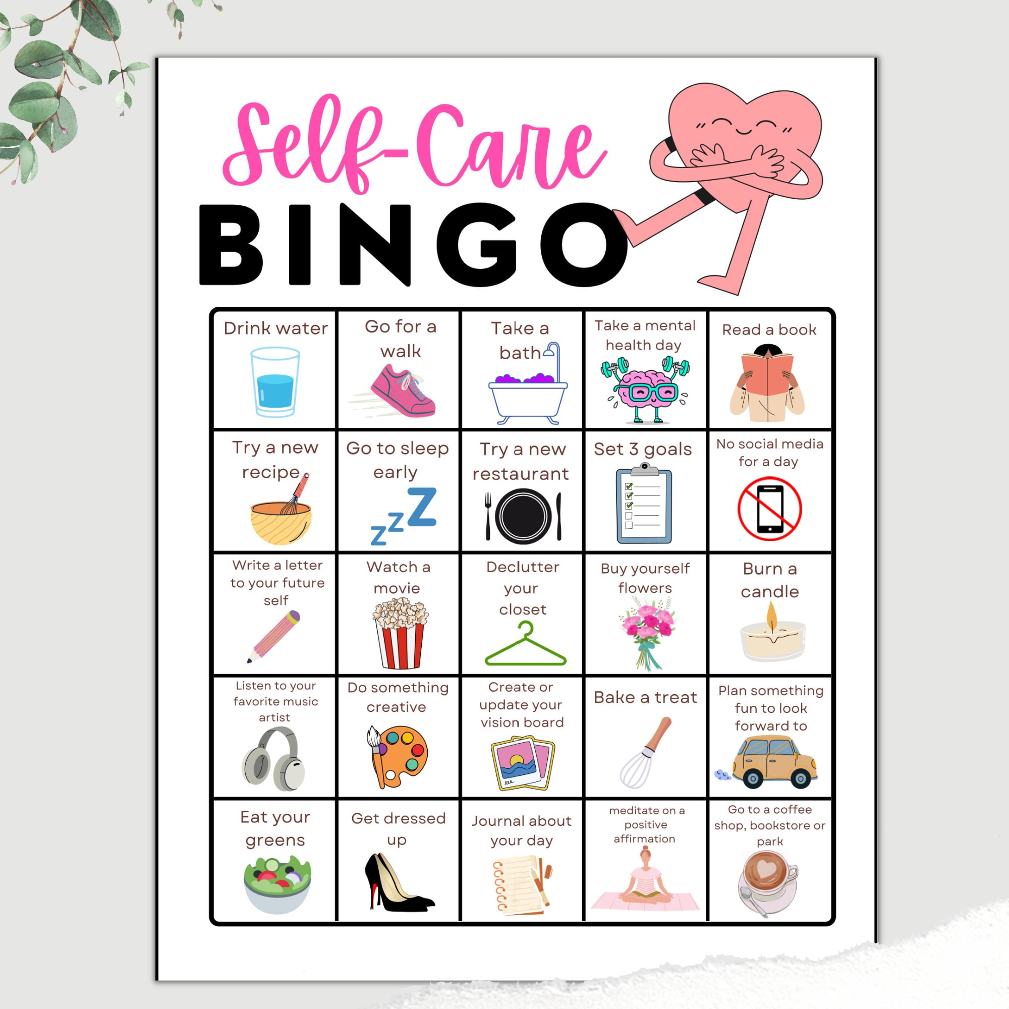 Self-Care Bingo, Self Care Printable, Self Care Digital Download regarding Mental Health Bingo Cards
