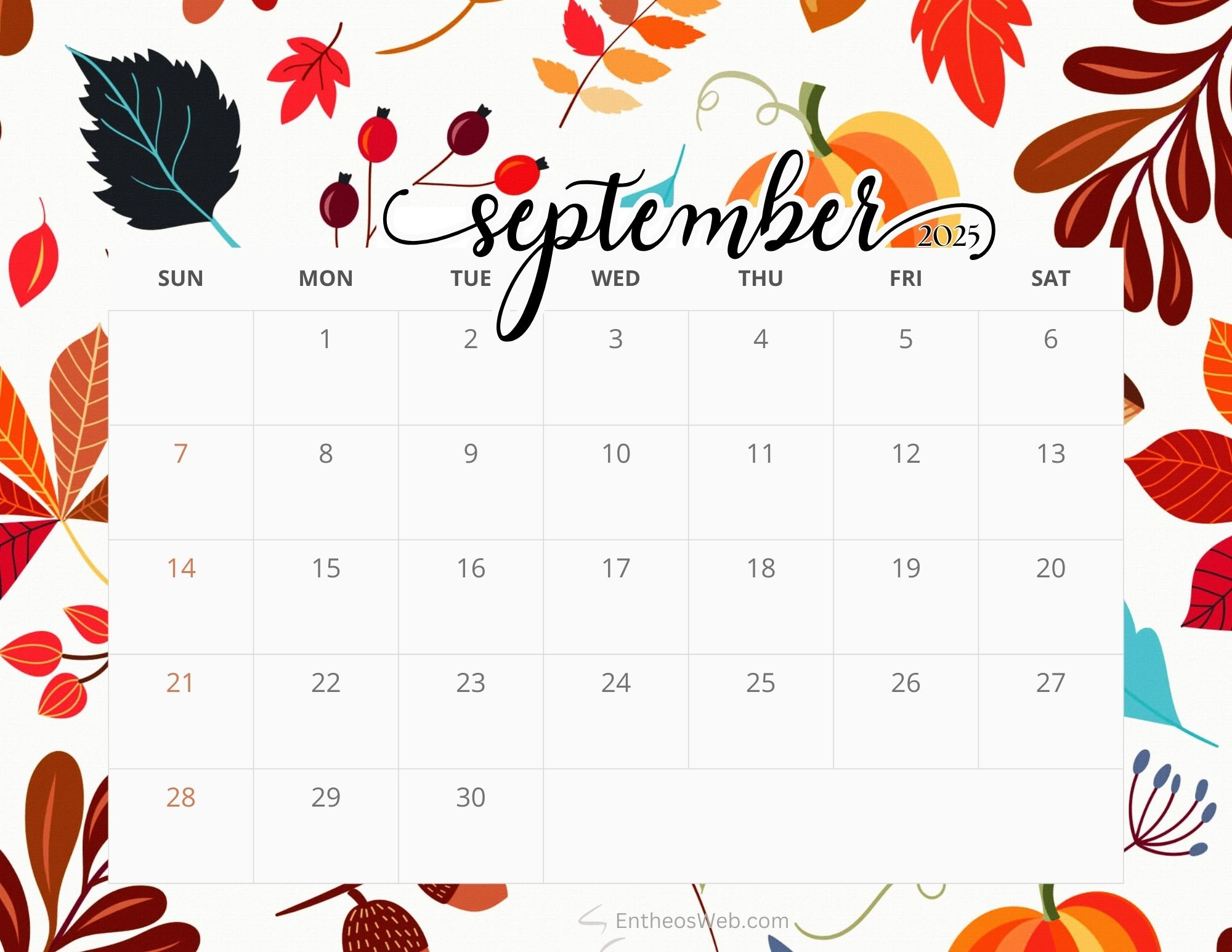 September 2025 Calendar Printables | Entheosweb for Free Printable September 2025 Calendar