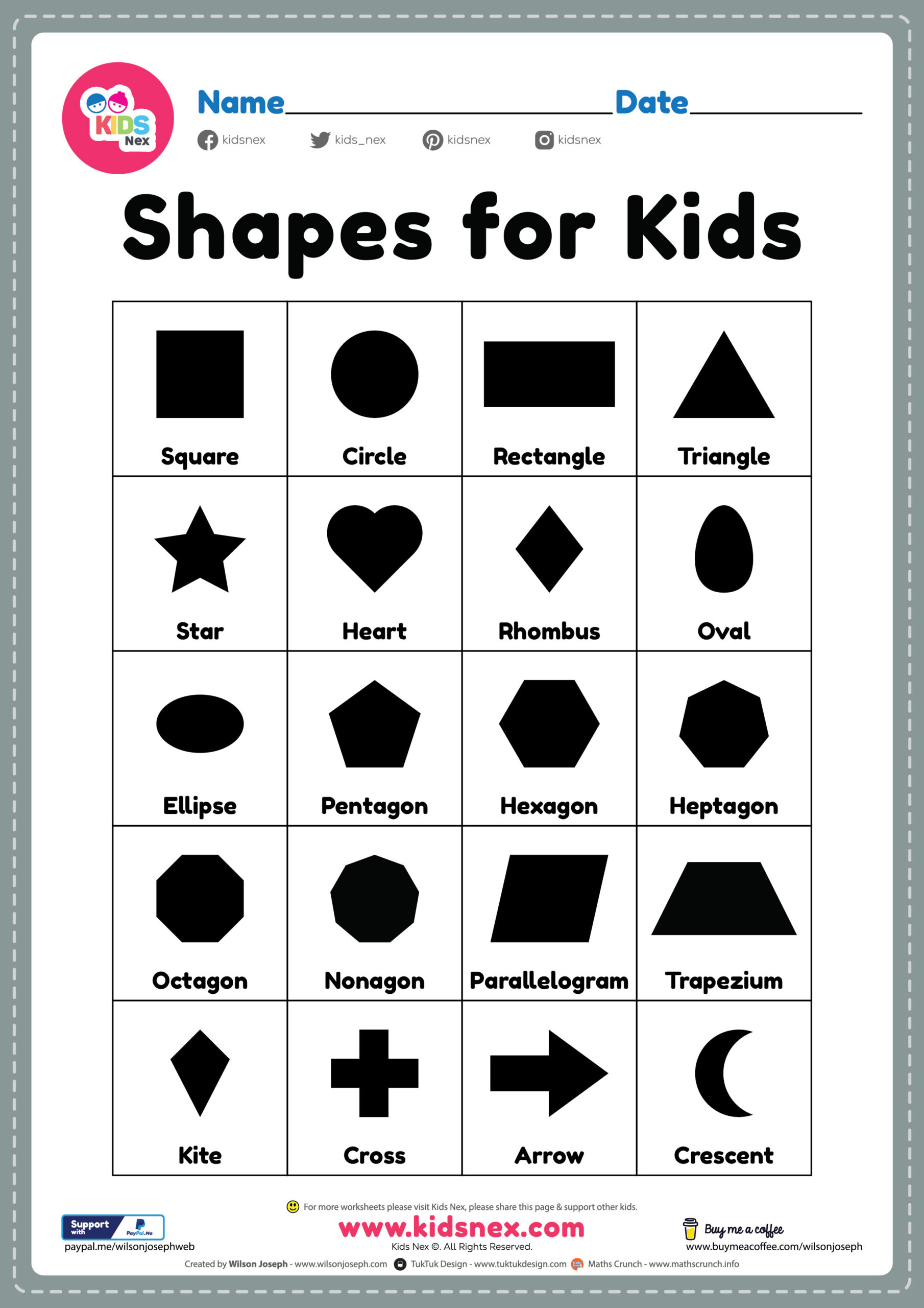 Shapes For Preschool - Free Printable For Kindergarten Kids for Circle And Hexagon Shapes Worksheet Printable