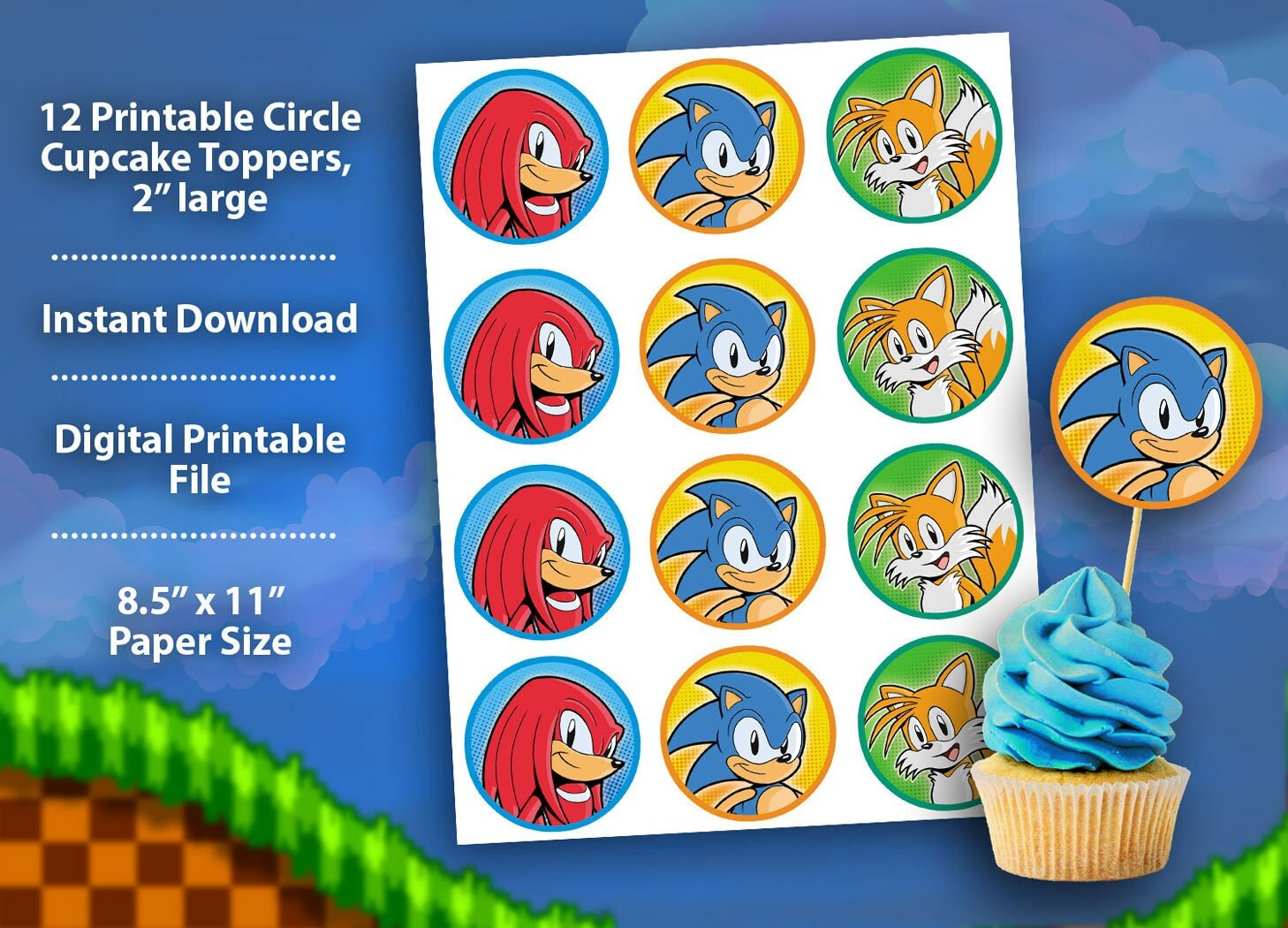 Sonic The Hedgehog Cupcake Topper Digital Printable - 2 &amp;quot;Zoll Kreis Toppers Für Geburtstagsparty Oder Event - Digitale Vorlage throughout Printable Sonic Cake Topper