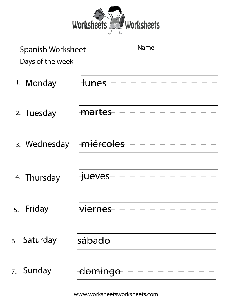 Spanish Days Of The Week Worksheet | Worksheets Worksheets in Days Of The Week In Spanish Printable