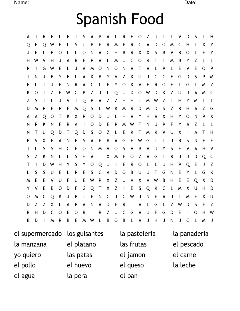 Spanish Food Word Search - Wordmint in Free Printable Spanish Word Search