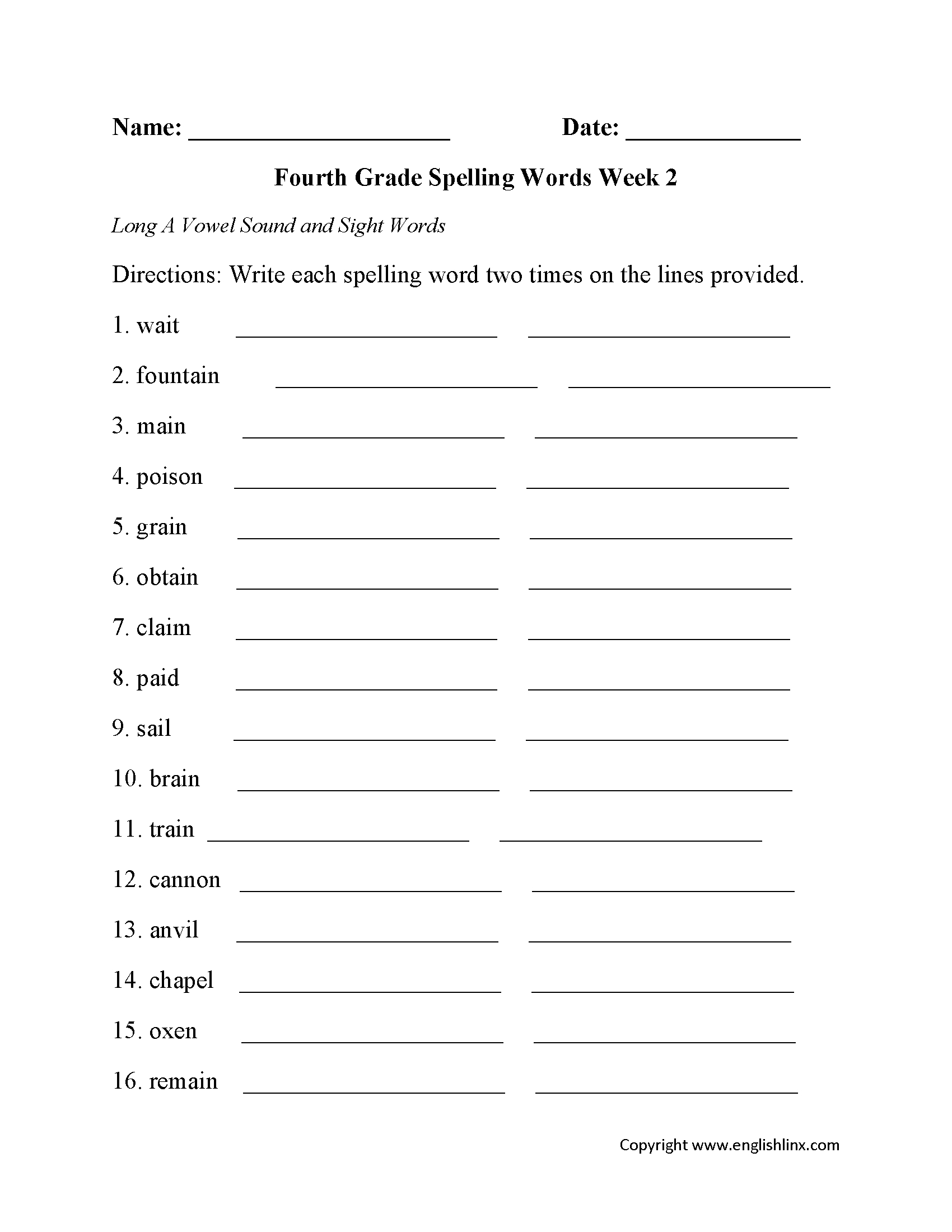Spelling Worksheets | Fourth Grade Spelling Worksheets intended for Vocabulary Printable Worksheets For 4Th Grade