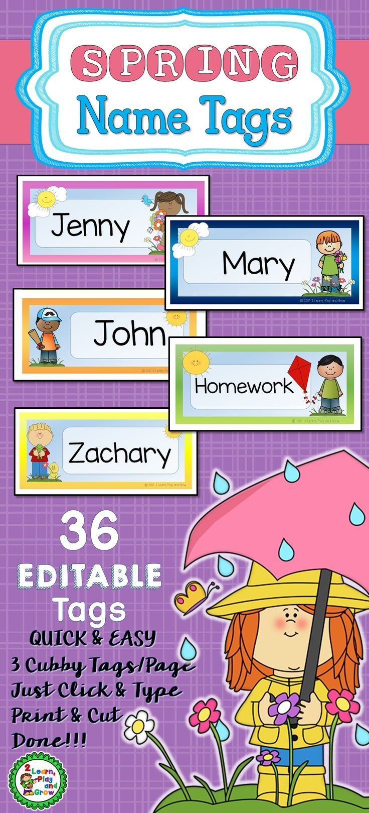 Spring Cubby Or Desk Name Tags - Editable Pdf regarding Free Printable Spring Cubby Tags