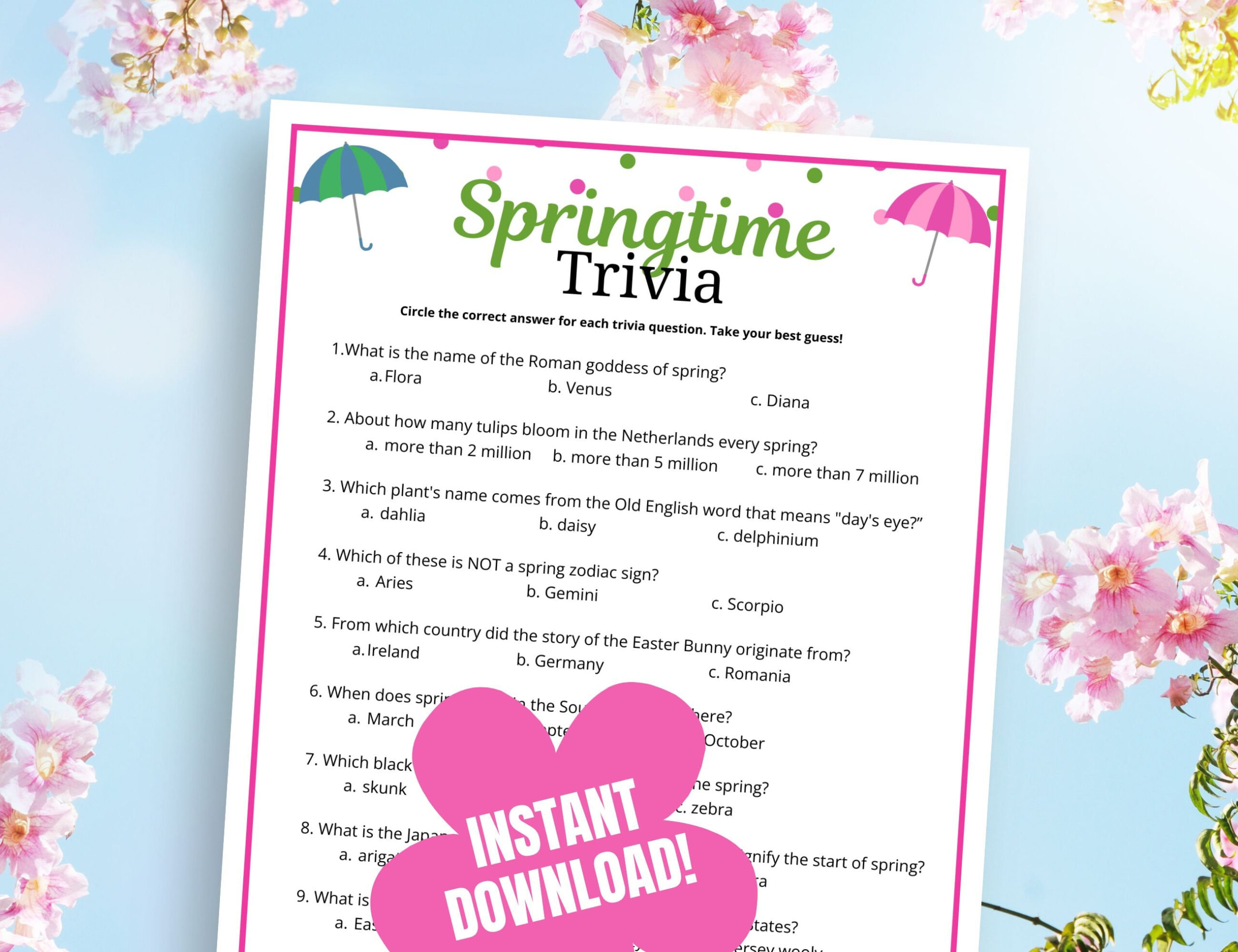 Spring Trivia Game Printable, Fun Spring Questions And Answers inside Springtime Trivia Questions and Answers Printable