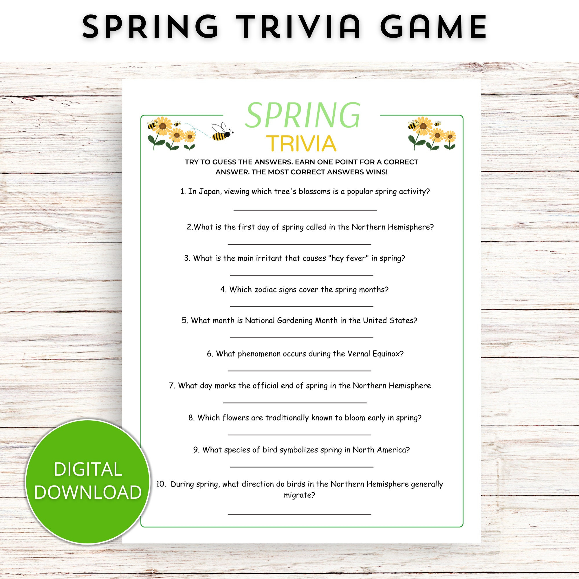 Spring Trivia Game Printable, Garden Trivia Game - Etsy for Springtime Trivia Questions and Answers Printable