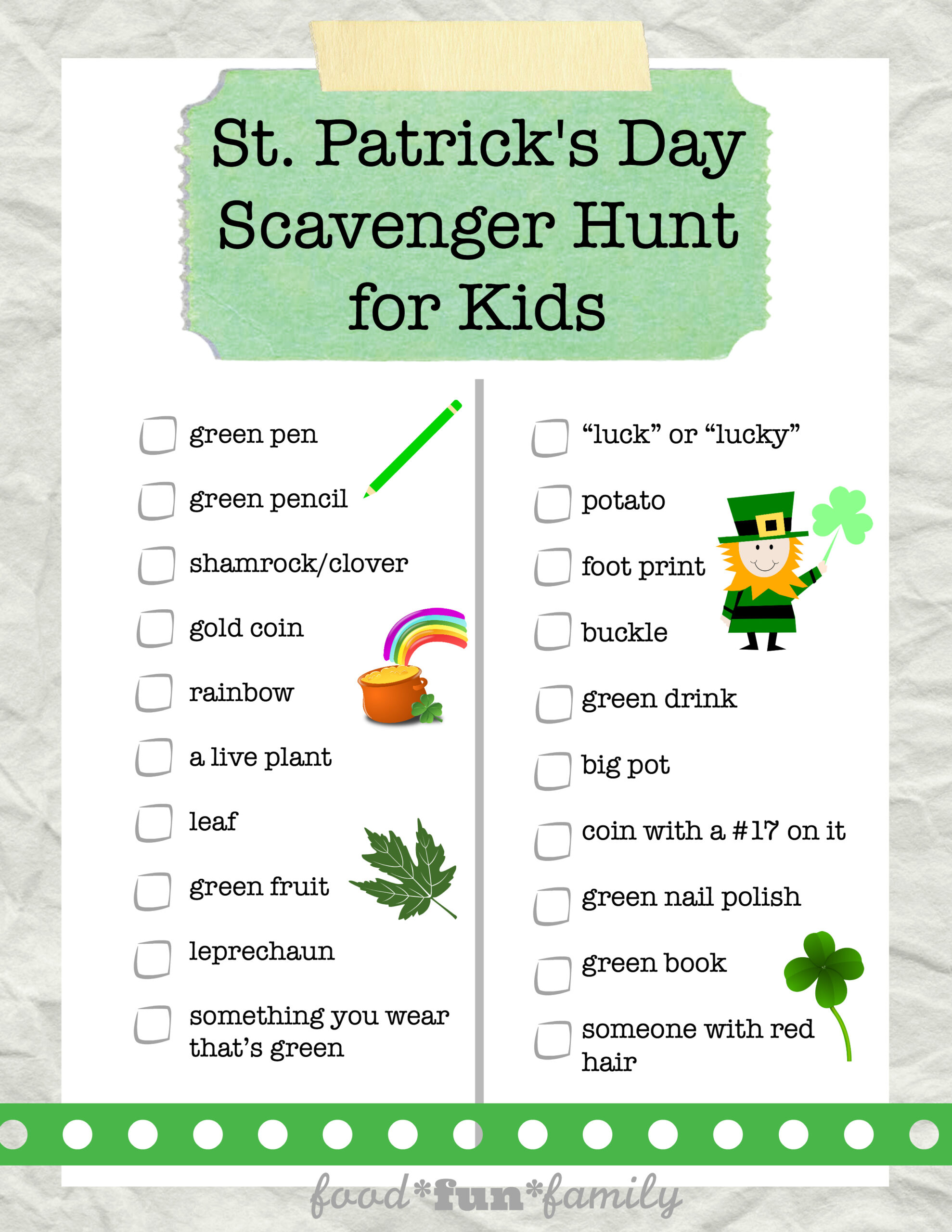 St. Patrick&amp;#039;S Day Scavenger Hunt inside Free Printable St Patrick&amp;amp;#039;s Day Scavenger Hunt
