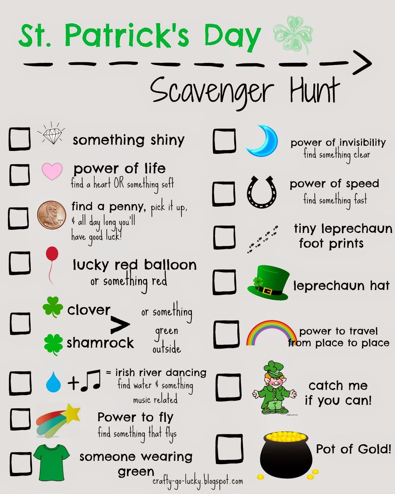 St. Patty&amp;#039;S Day Scavenger Hunt (Free Printable!) intended for Free Printable St Patrick&amp;#039;S Day Scavenger Hunt