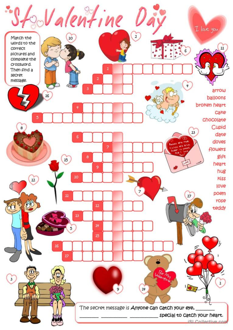 St Valentine&amp;#039;S Day - Crosswor…: English Esl Worksheets Pdf &amp;amp; Doc pertaining to Valentine&amp;amp;#039;s Day Crossword Puzzle Printable