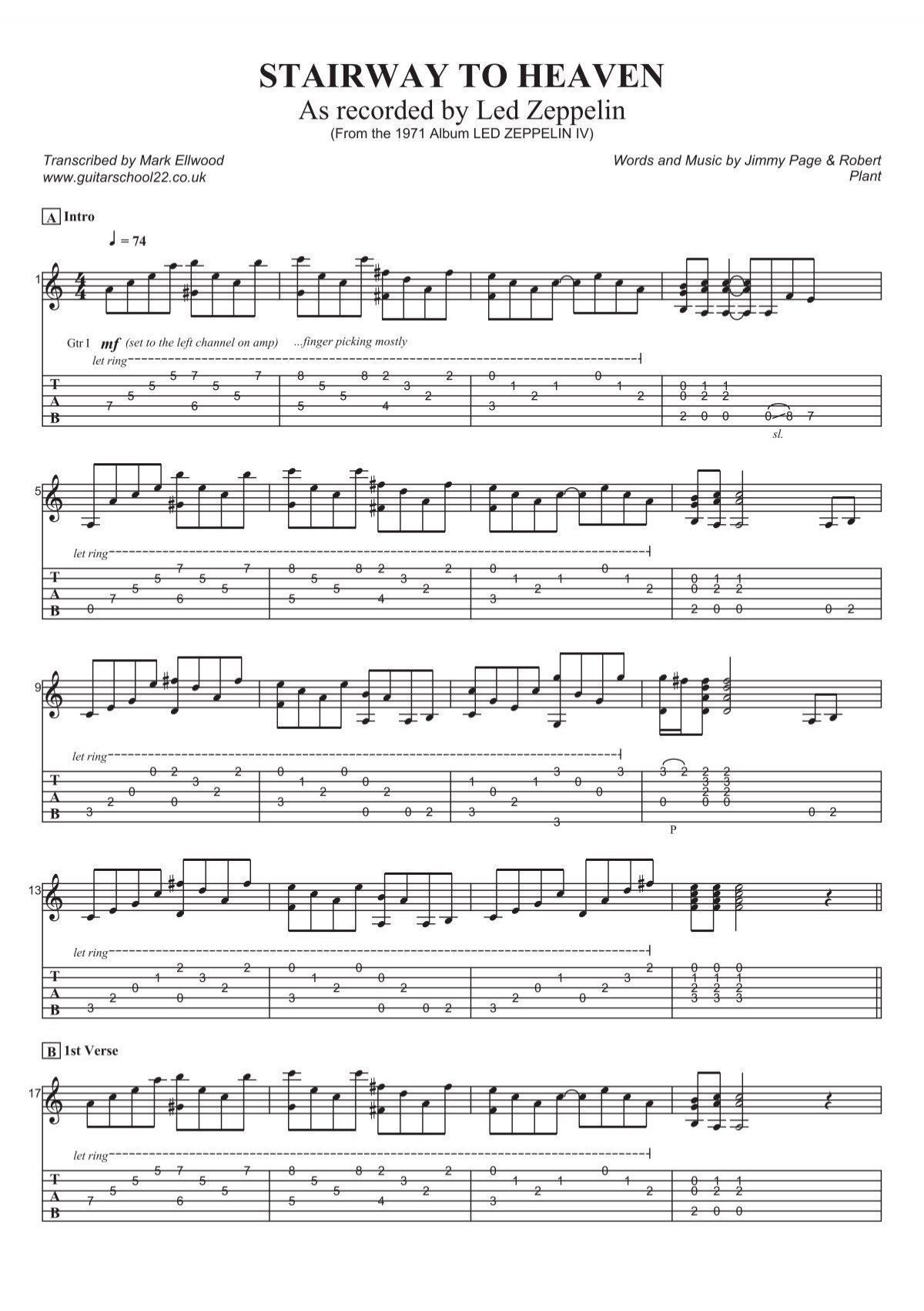 Stairway To Heaven (Guitar Tab) - Guitar School intended for Stairway To Heaven Guitar Tab Printable Free