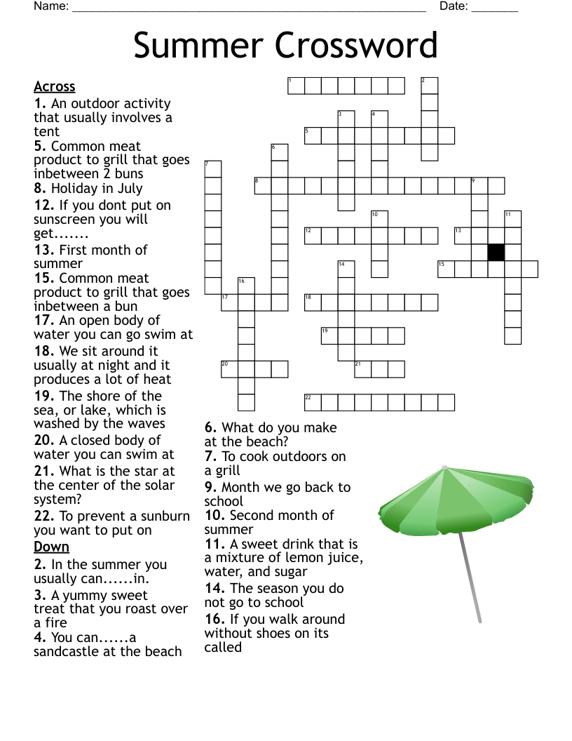 Summer Crossword - Wordmint throughout Printable Summer Crossword