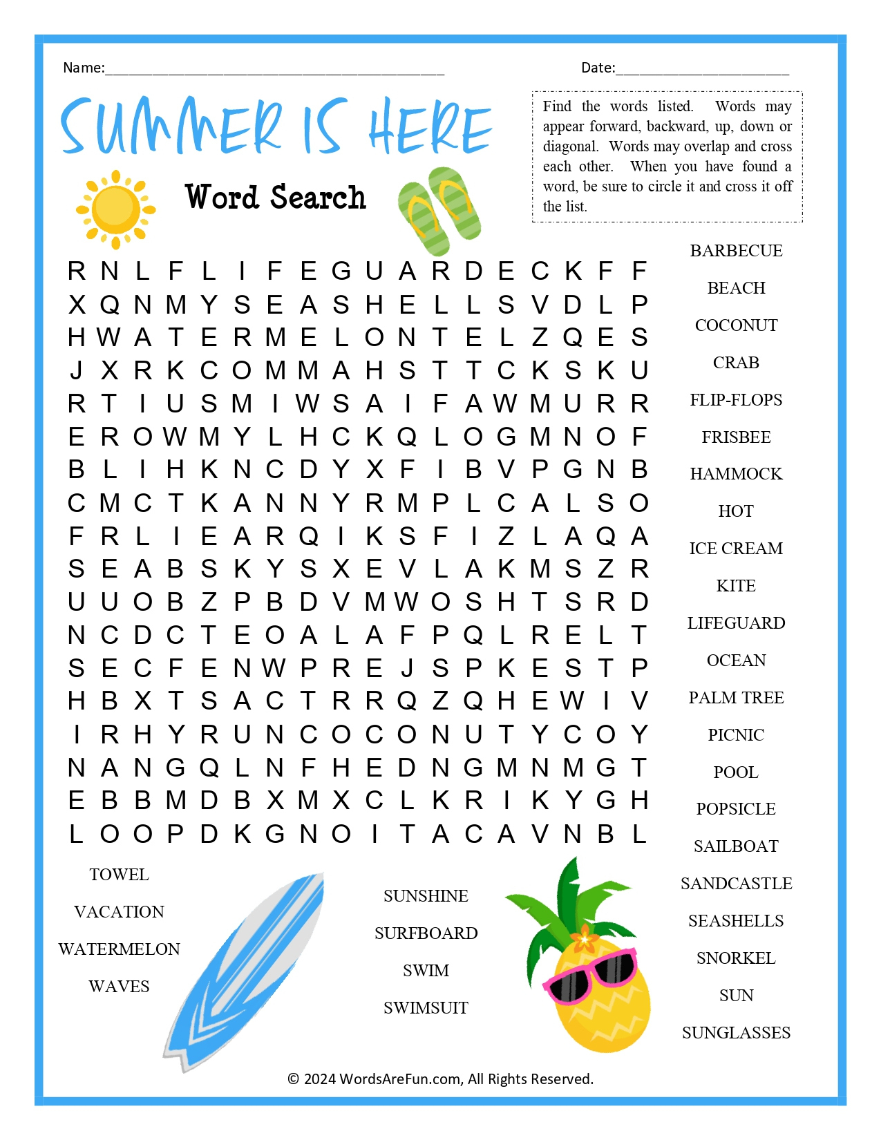 Summer Is Here Word Search in Free Printable Word Searches Summer