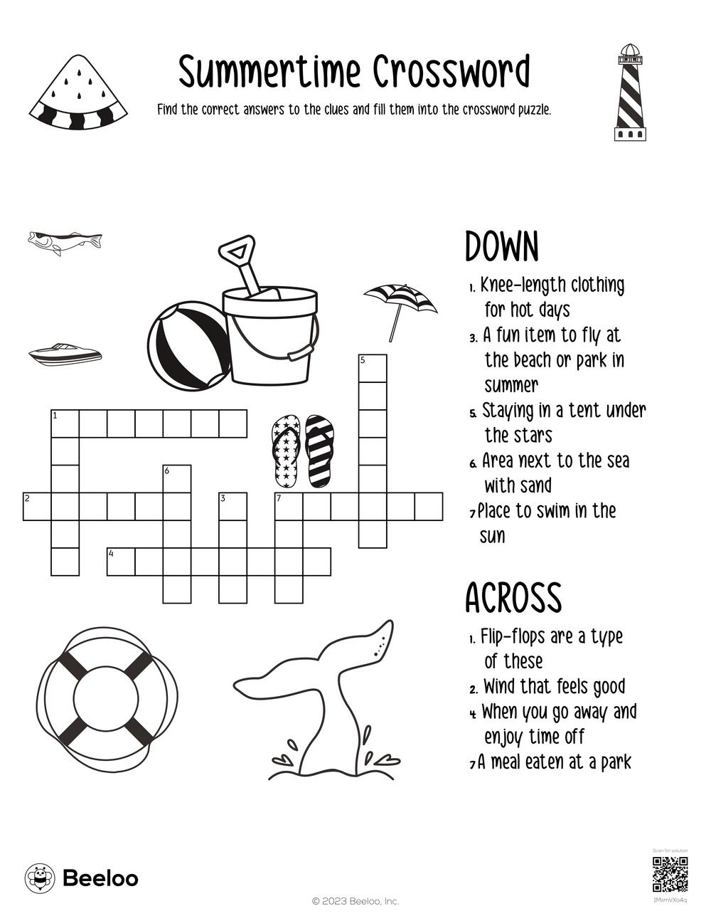 Summer-Themed Crossword Puzzles • Beeloo Printable Crafts And in Printable Summer Crossword