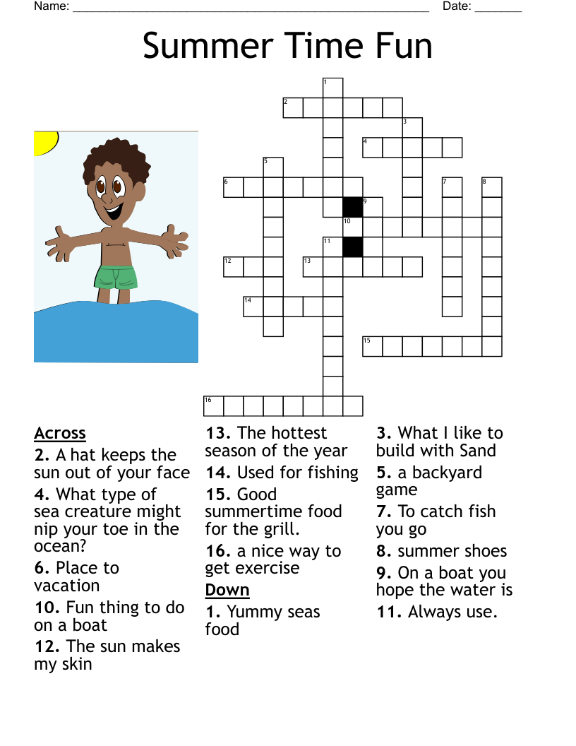 Summer Time Fun Crossword - Wordmint for Summertime Crossword Puzzle Printable