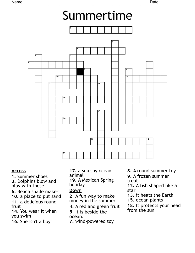 Summertime Crossword - Wordmint within Summertime Crossword Puzzle Printable