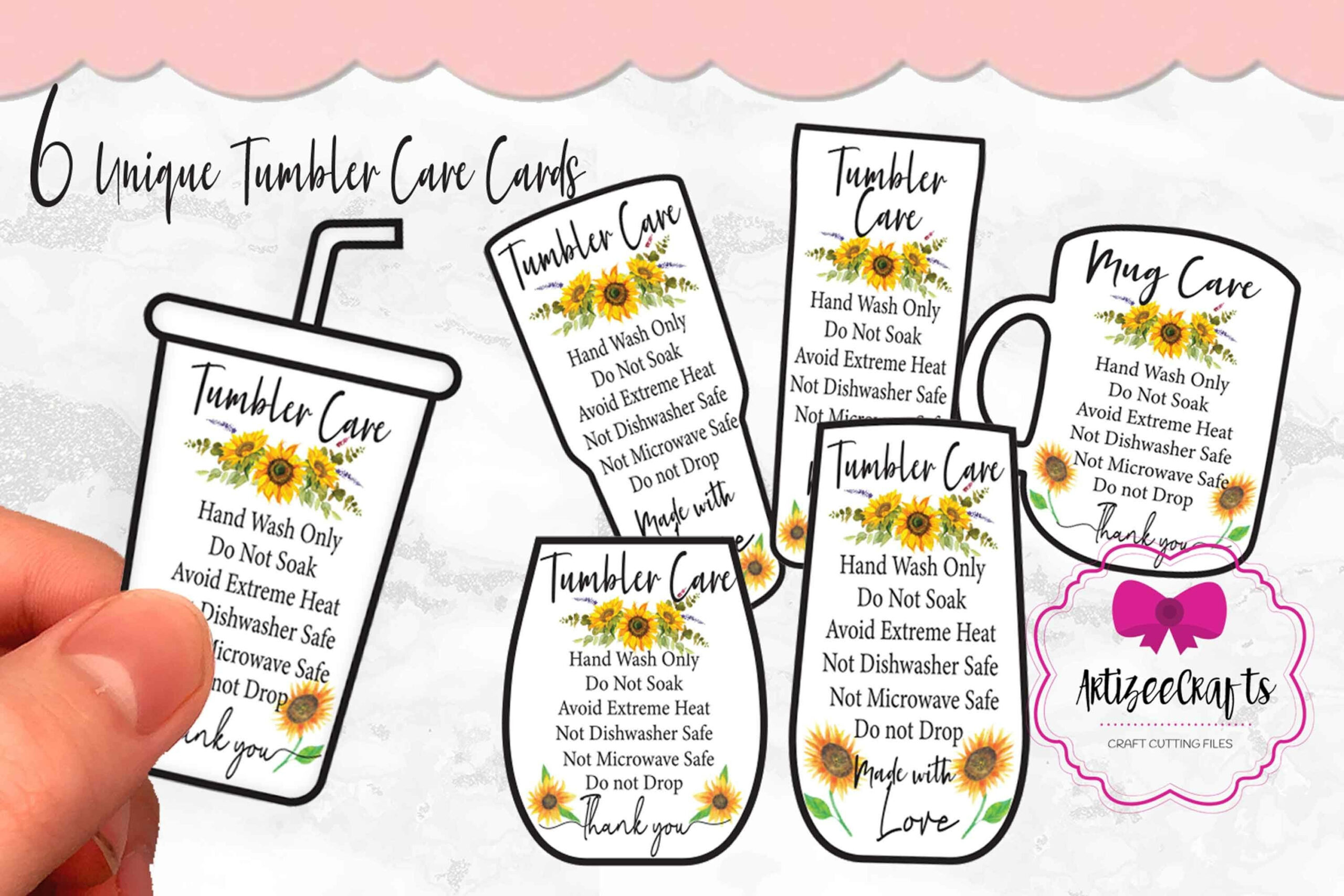 Sunflower Tumbler Care Card Printable, Washing Instructions in Tumbler Care Instructions Printable Free