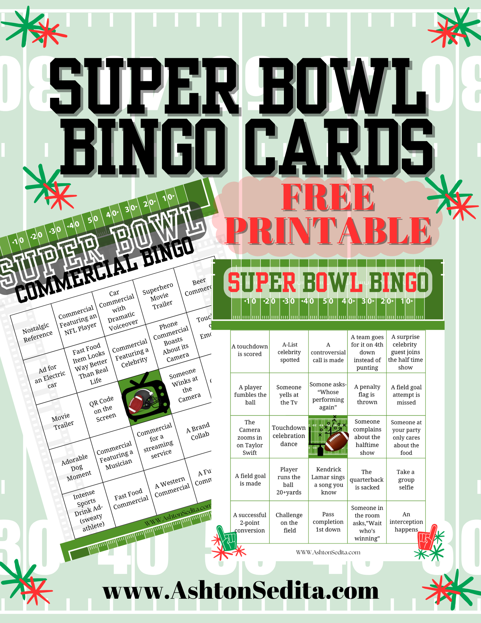 Super Bowl Bingo: 2025 Edition- Free Printable - Ashton Sedita in Super Bowl Bingo Cards 2025 Free