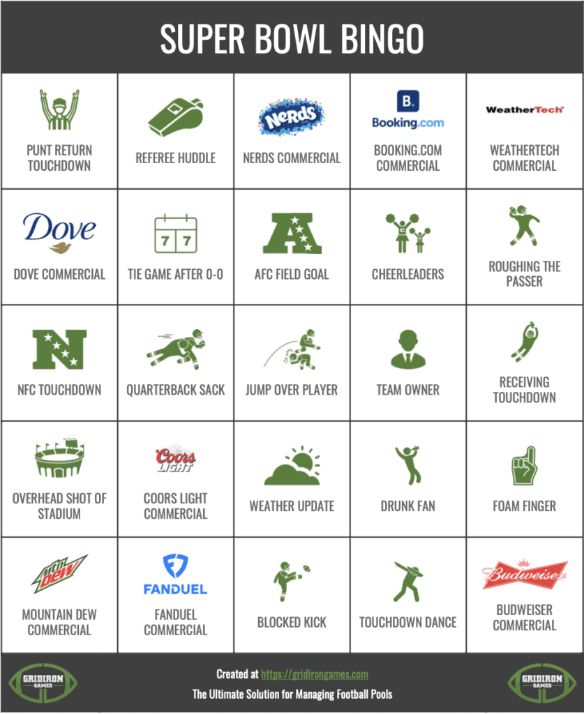 Super Bowl Bingo 2025 Free Printable Cards - Commercial Bingo for Printable Super Bowl Bingo Cards