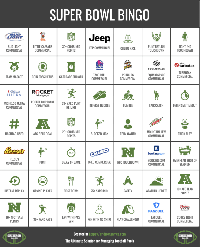 Super Bowl Bingo 2025 Free Printable Cards - Commercial Bingo inside Printable Super Bowl Bingo Cards