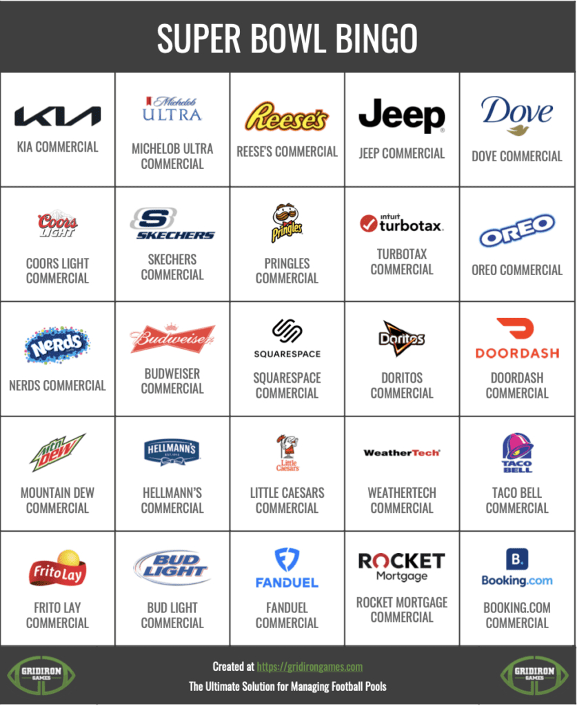 Super Bowl Bingo 2025 Free Printable Cards - Commercial Bingo throughout Printable Super Bowl Bingo Cards