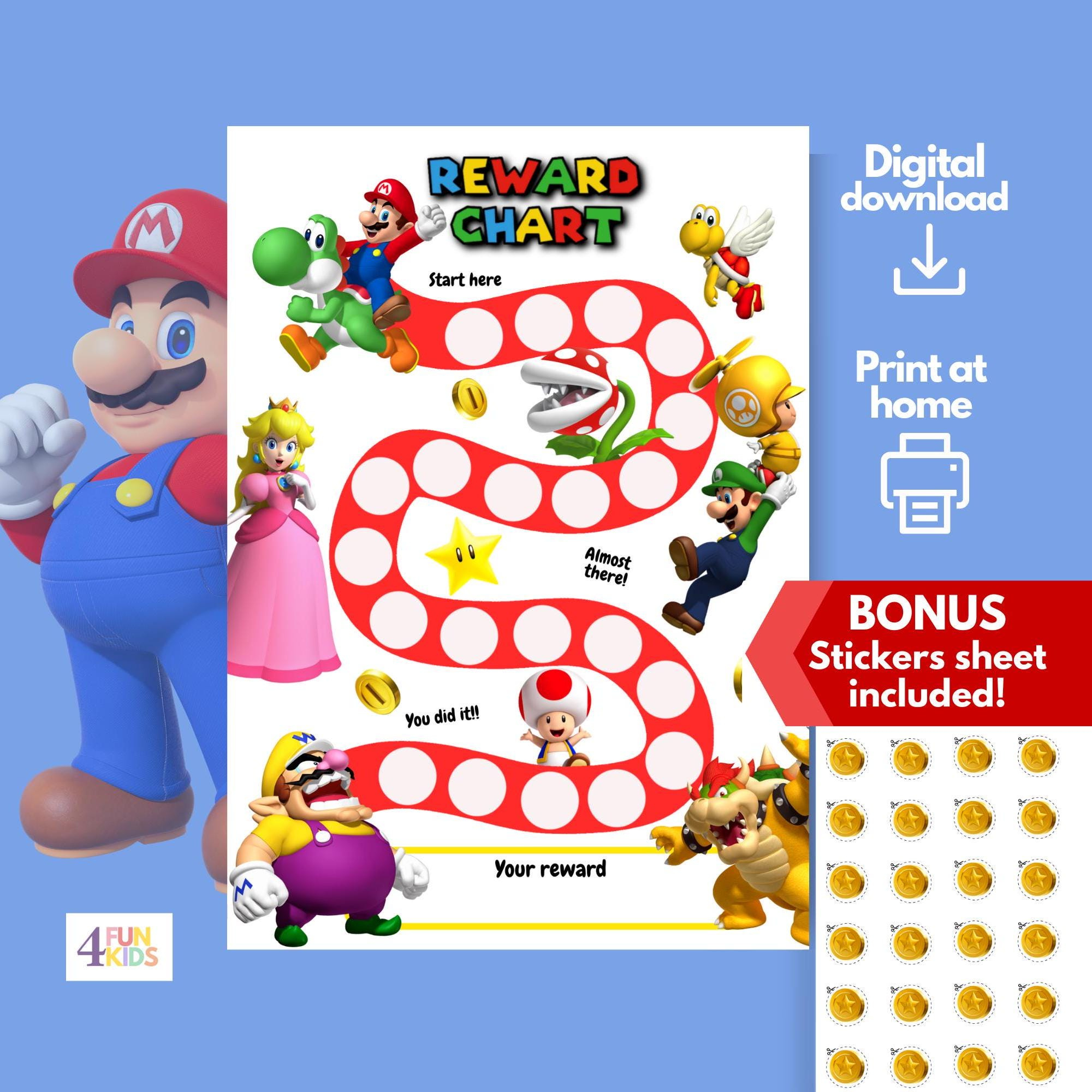 Super Mario Reward Chart | Printable Mario Behavior Chart | Daily regarding Free Printable Super Mario Reward Chart Printable