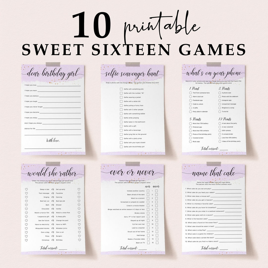 Sweet 16 Party Games Pack Printable Sixteenth Birthday Games Pack with regard to Printable Sweet 16 Games