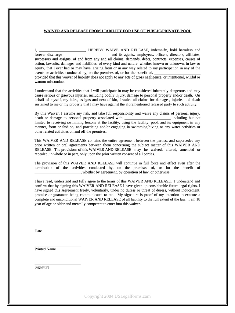 Swimming Pool Waiver Template: Pre-Built Template | Airslate pertaining to Printable Swimming Pool Waiver Template