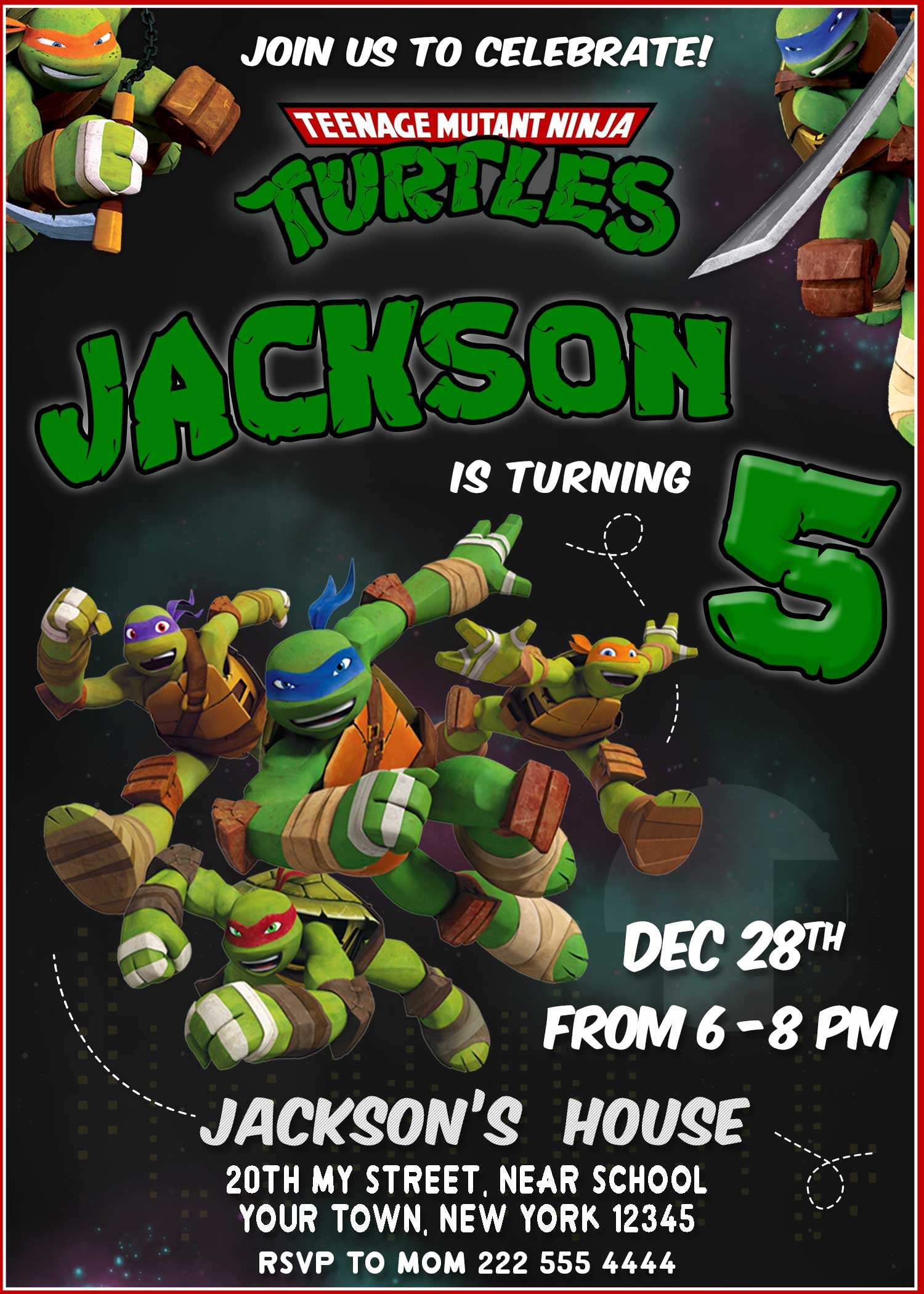 Teenage Mutant Ninja Turtles Birthday Invitation | Amazing Invite with Free Printable Ninja Turtle Invitations
