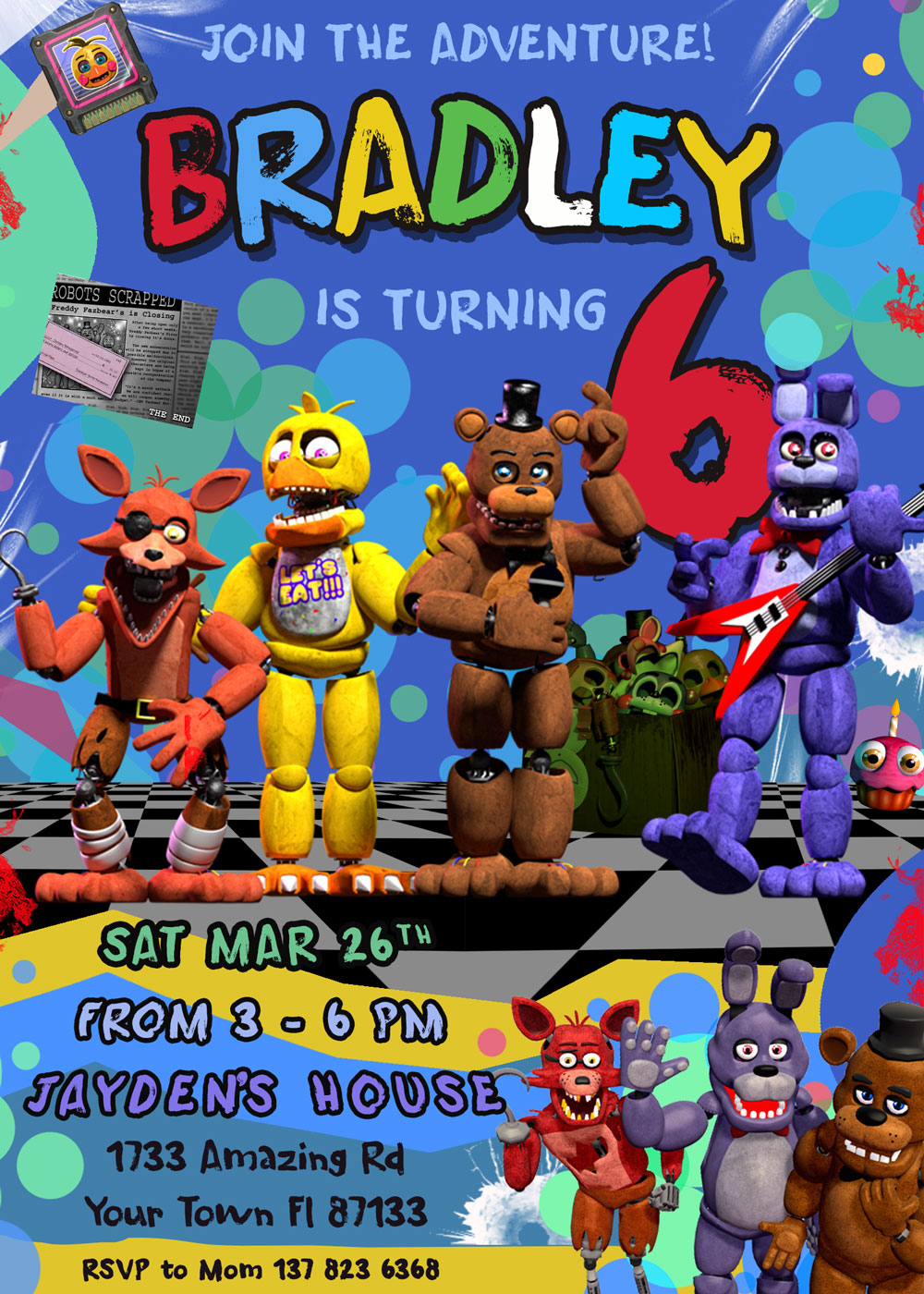 Terrific Five Nights At Freddy&amp;#039;S Birthday Invitation 2022 For Boy inside Printable Five Nights At Freddy&amp;#039;S Party Ideas