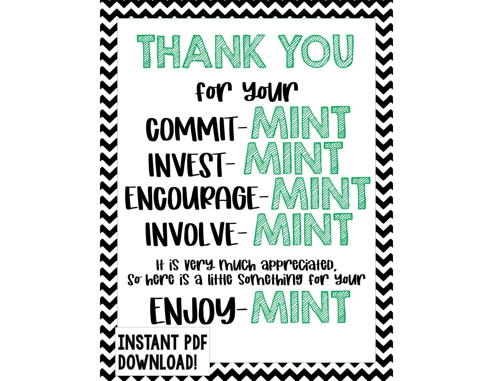 Thank You Mint Printable - Etsy Uk intended for Thank You For Your Commit Mint Printable Free