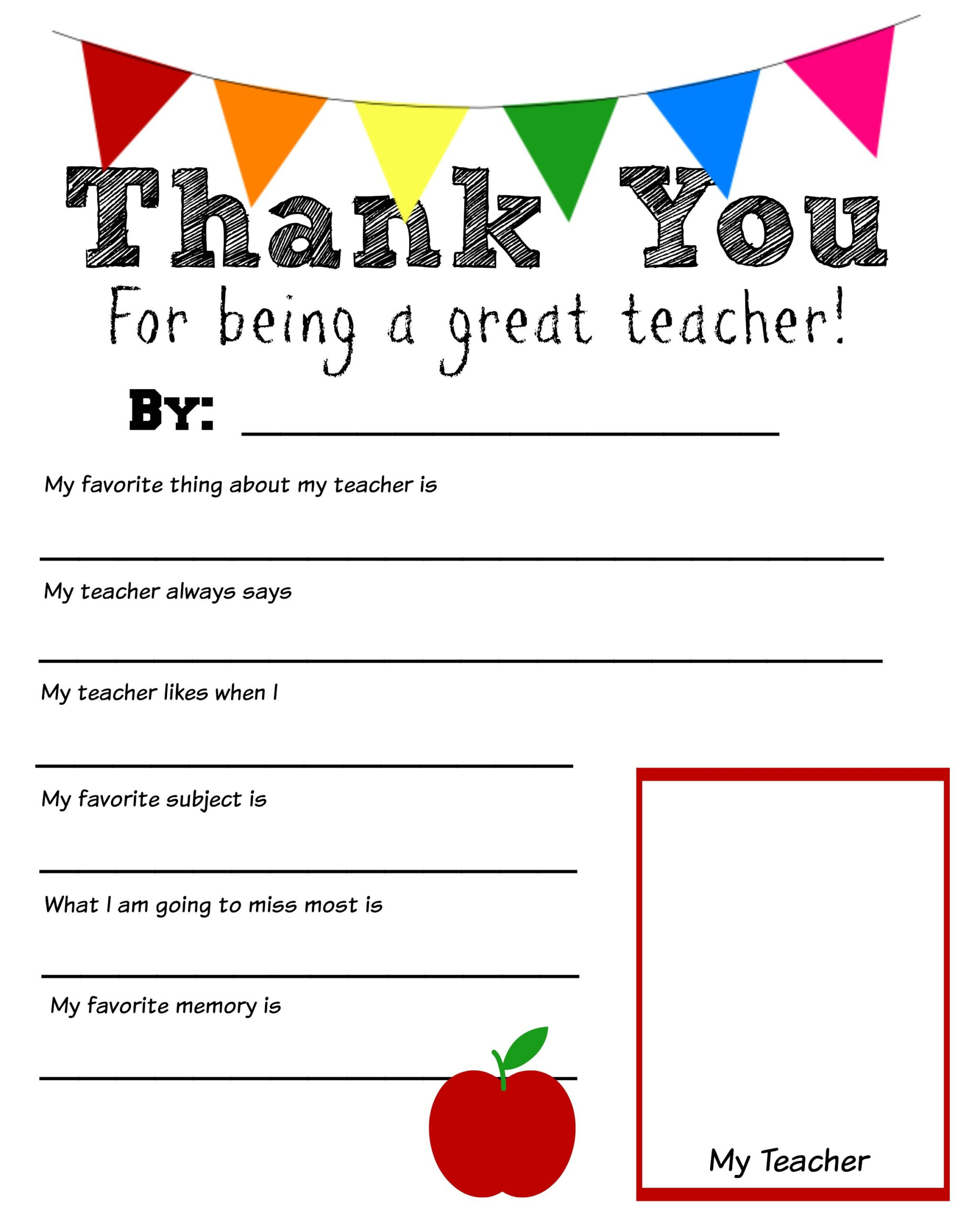 Thank You Teacher Free Printable inside Free Printable All About My Teacher Printable