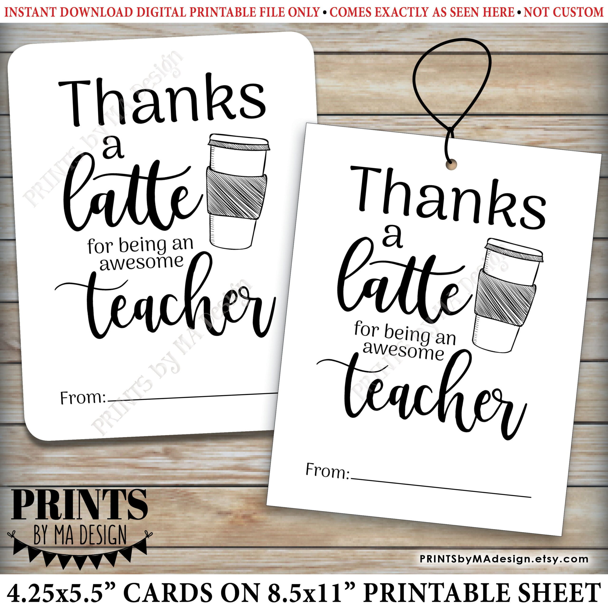Thanks A Latte Card, Gift Card Holder For Teacher Appreciation with regard to Thanks A Latte Free Printable