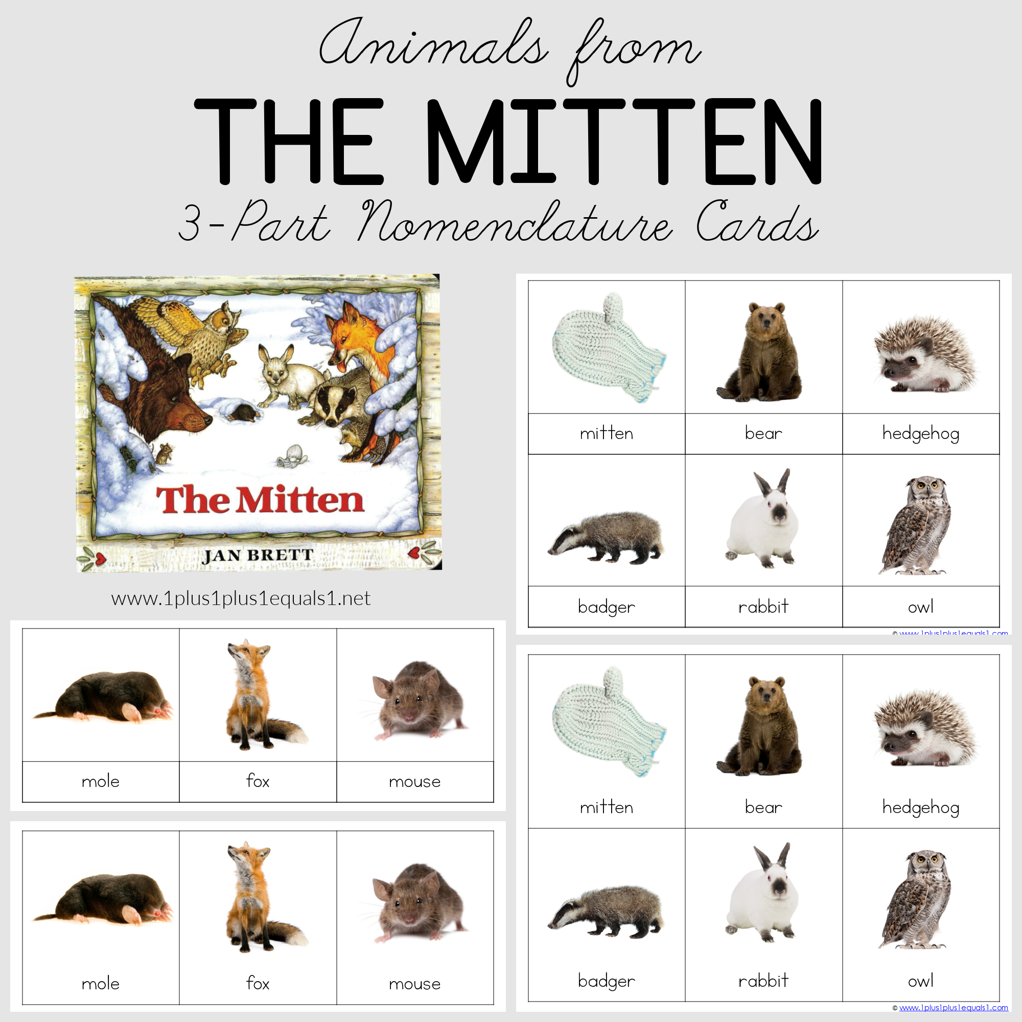 The Mitten 3 Part Cards - 1+1+1=1 throughout The Mitten Printables Free