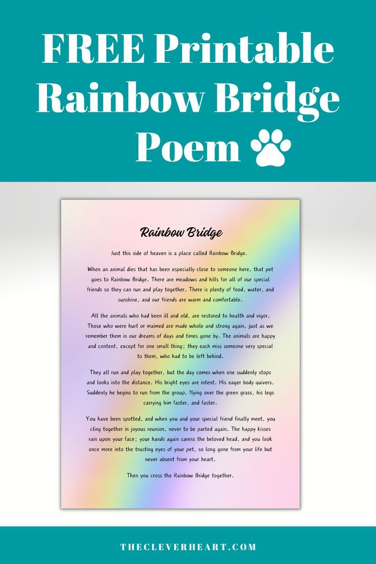 The Rainbow Bridge Poem (Free Printable) inside Free Printable Rainbow Bridge Poem
