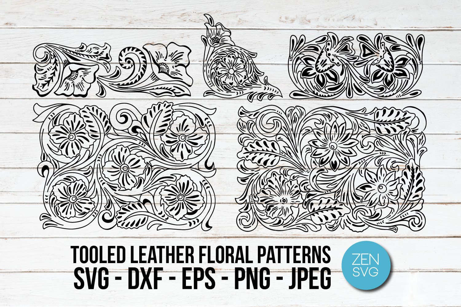 Tooled Leather Floral Pattern Cut File for Printable Leather Floral Patterns