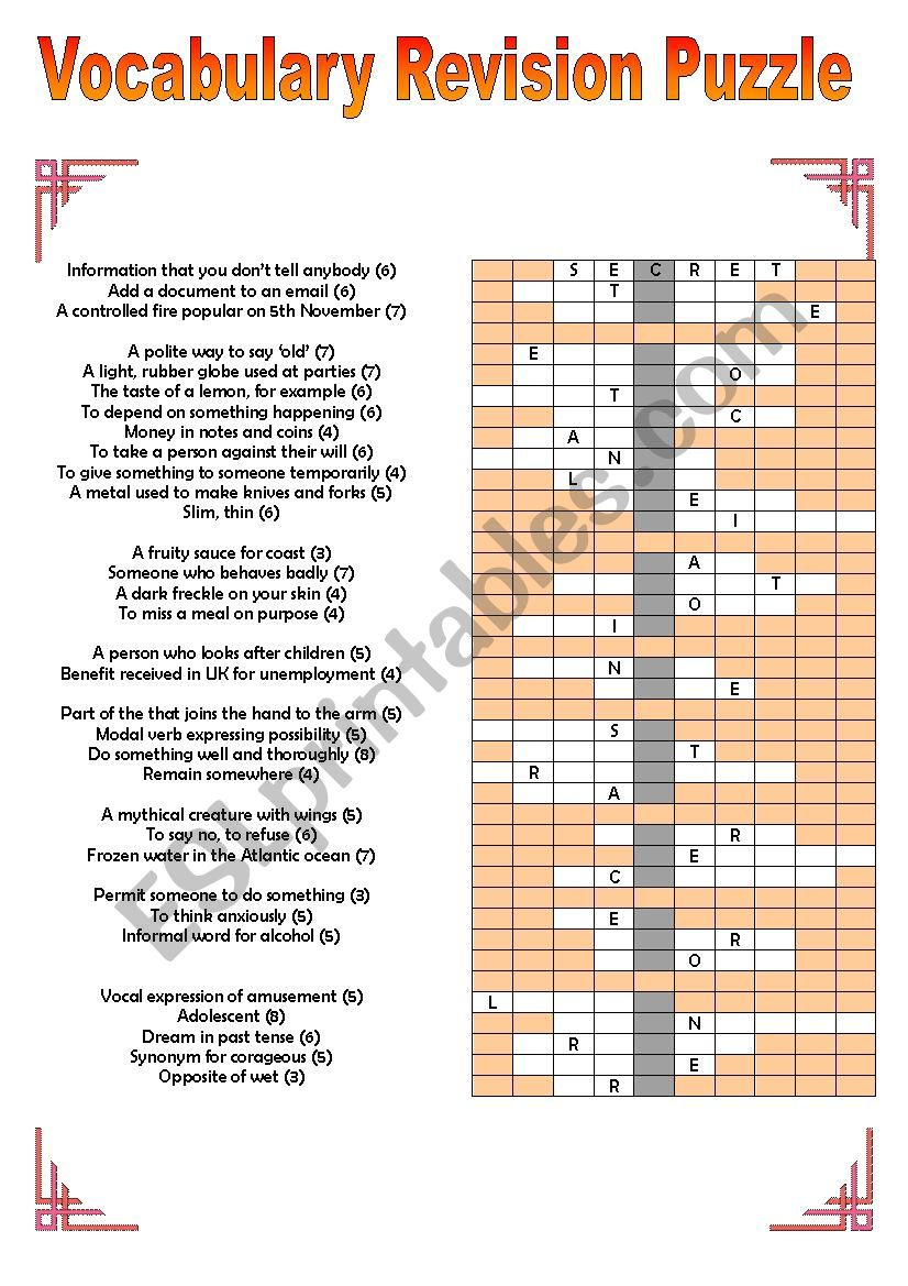 Upper-Intermediate Or Advanced Crossword Puzzle - Esl Worksheet for Esl Printable Crosswords