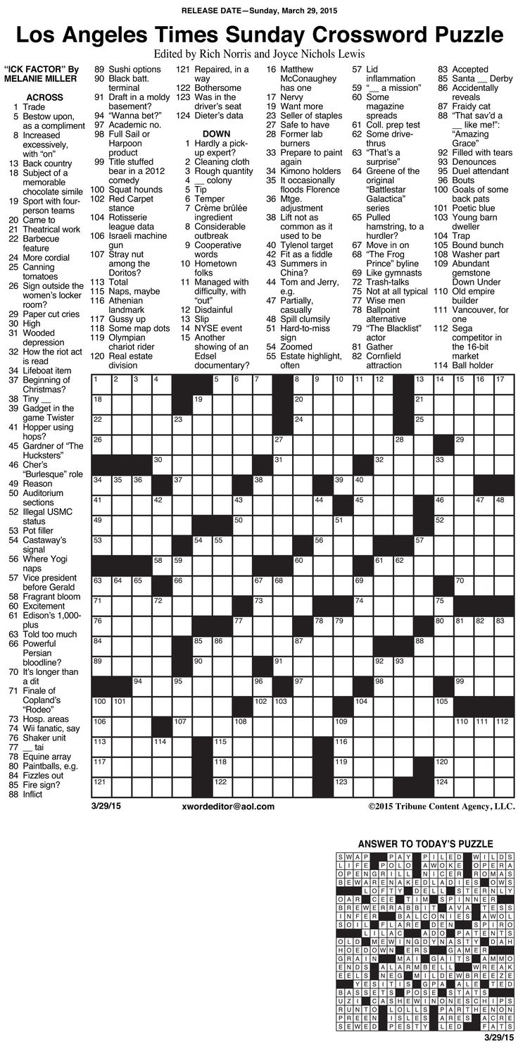 Usa Today Printable Crossword Puzzles 2015 - Printable Crossword intended for Printable Usa Today Crossword