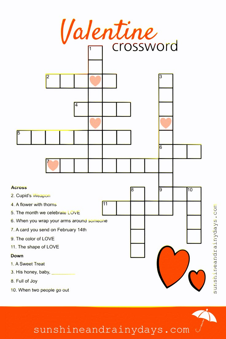 Valentine Crossword Puzzle for Valentine Crossword Puzzle Printable