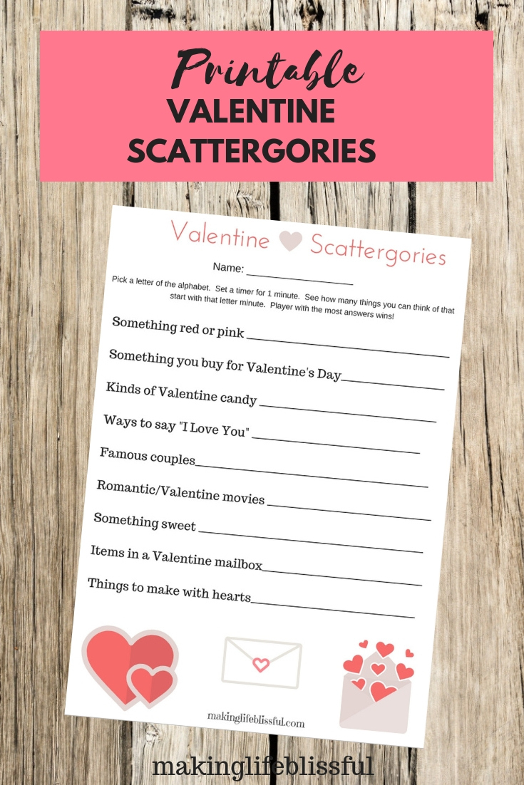 Valentine Scattergories Printable | Making Life Blissful throughout Valentine&amp;#039;S Day Scattergories Free Printable