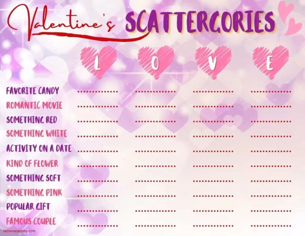 Valentine&amp;#039;S Day Scattergories Free Printable - Hess Unacademy regarding Valentine&amp;amp;#039;s Day Scattergories Free Printable