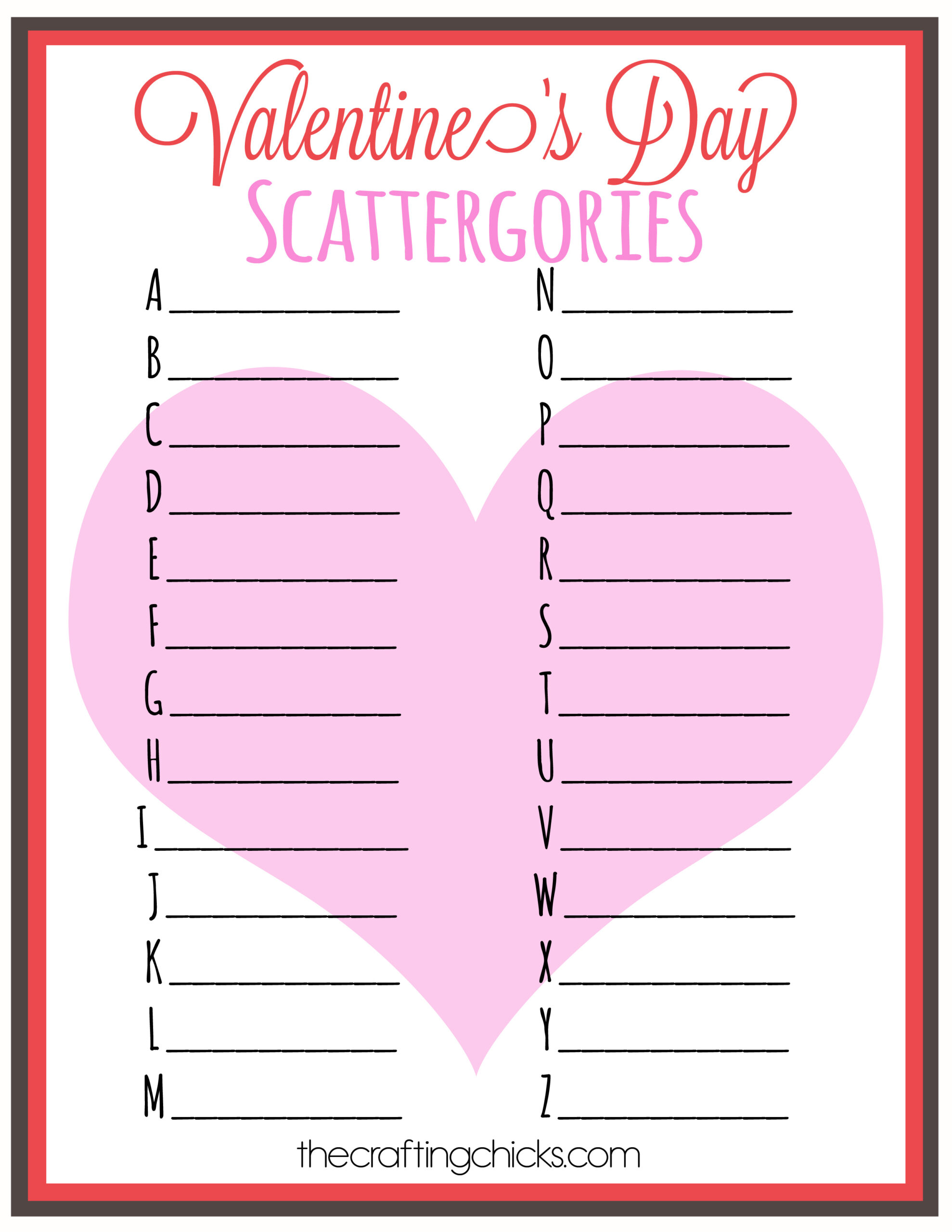 Valentine&amp;#039;S Day Scattergories - The Crafting Chicks for Valentine&amp;amp;#039;s Day Scattergories Free Printable