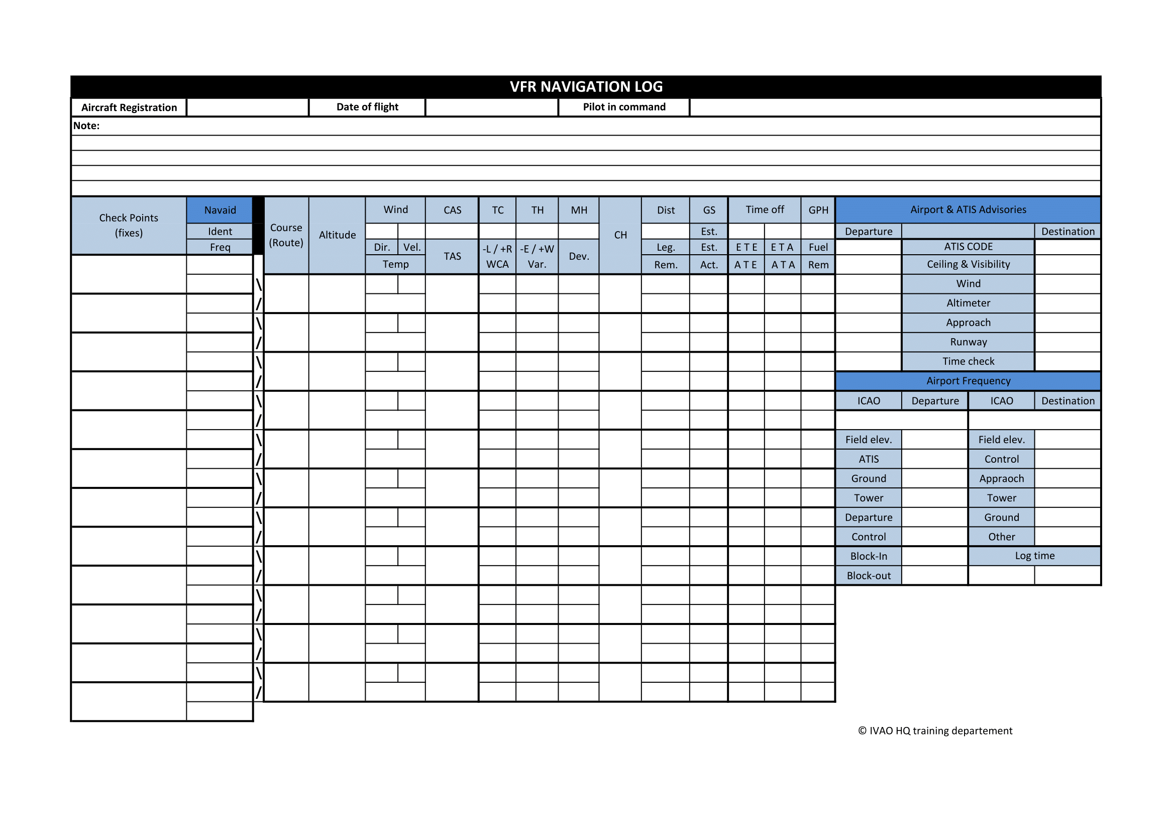Vfr Navigation Log | Ivao Documentation Library with Printable Vfr Navigation Log